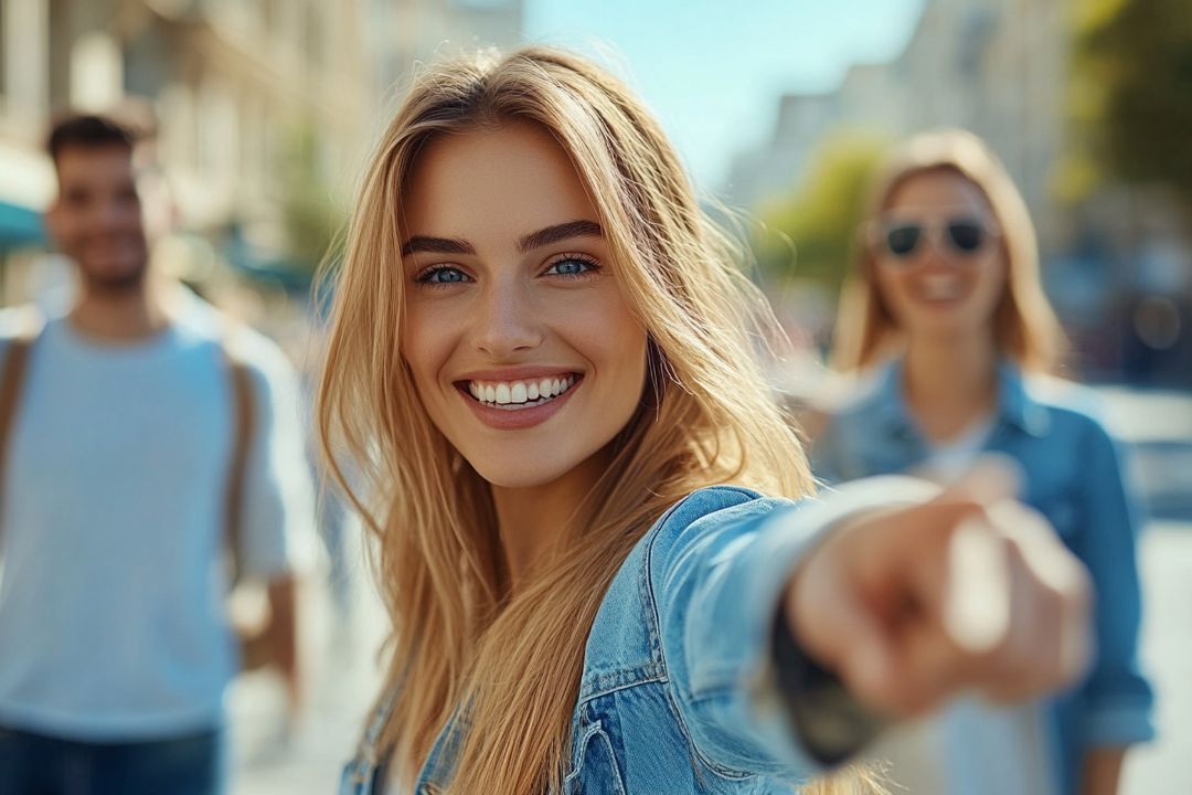 Uśmiechnięta dziewczyna z długimi blond włosami